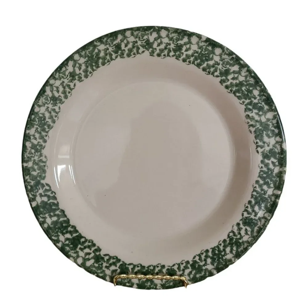 Workshops of Gerald E. Henn Pottery Green Roseville Spongeware Holiday Plate VTG